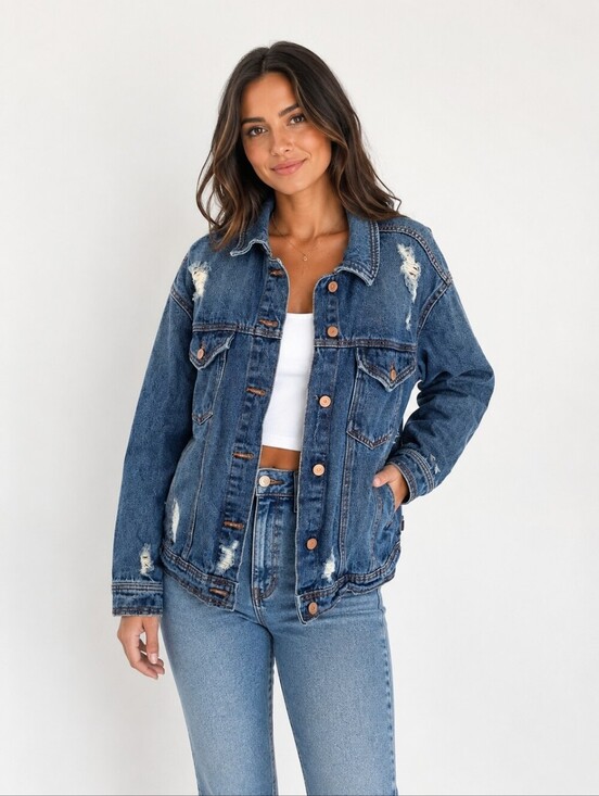 Celebrity Pink Jackets & Blazers - Celebrity Pink Dark Blue Distressed Denim Jacket